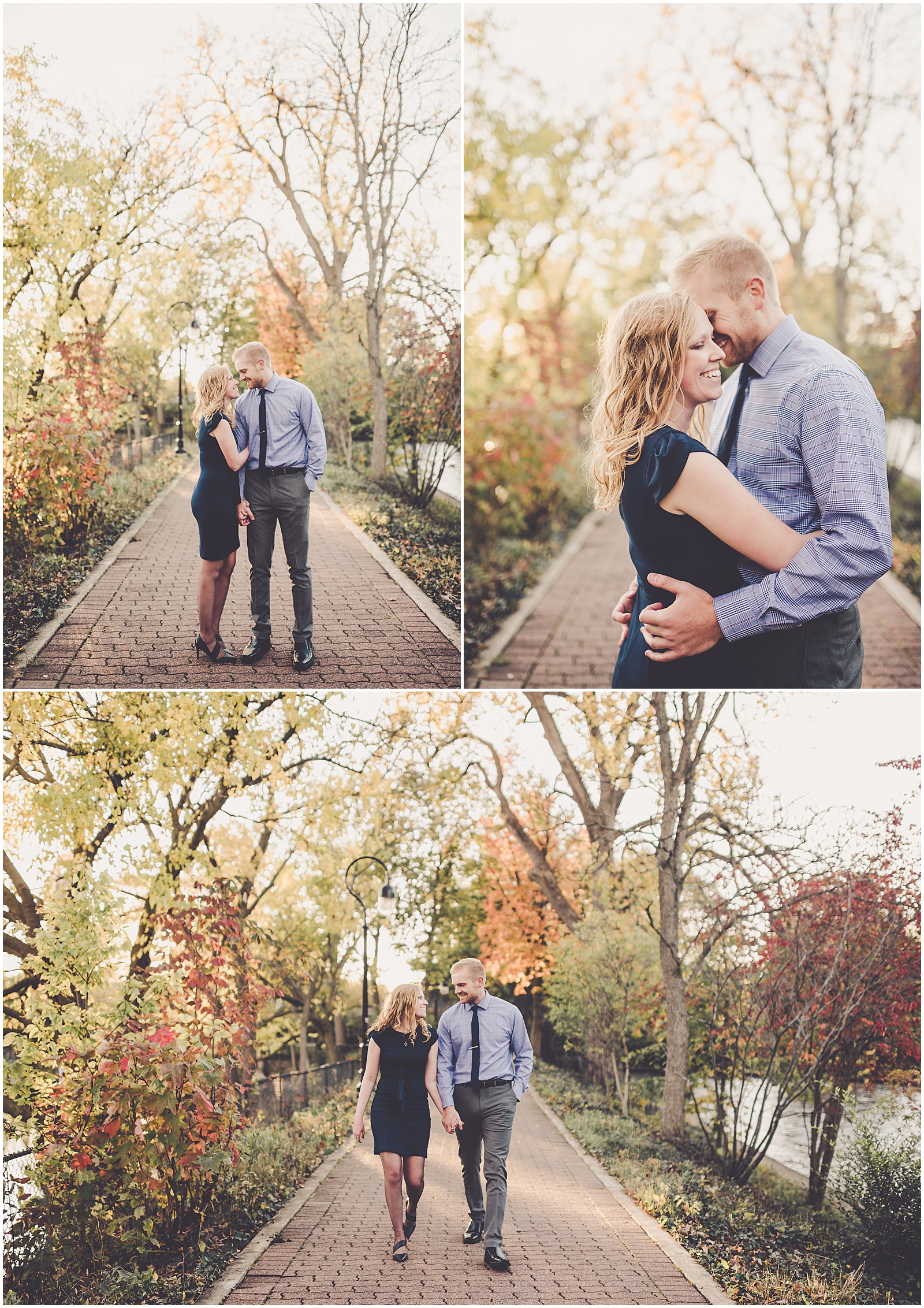 Kayla & Brandon's fall Naperville Riverwalk engagement session in Naperville with Chicagoland wedding photographer Kara Evans Photographer.