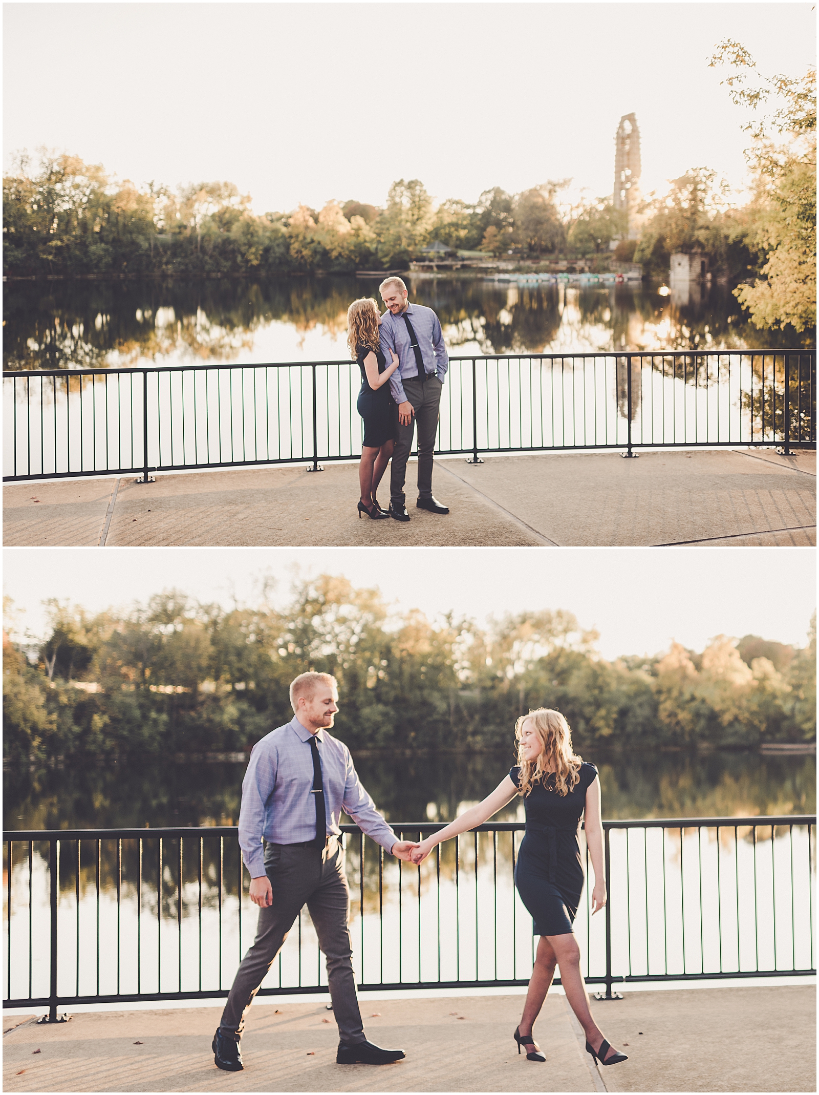 Kayla & Brandon's fall Naperville Riverwalk engagement session in Naperville with Chicagoland wedding photographer Kara Evans Photographer.