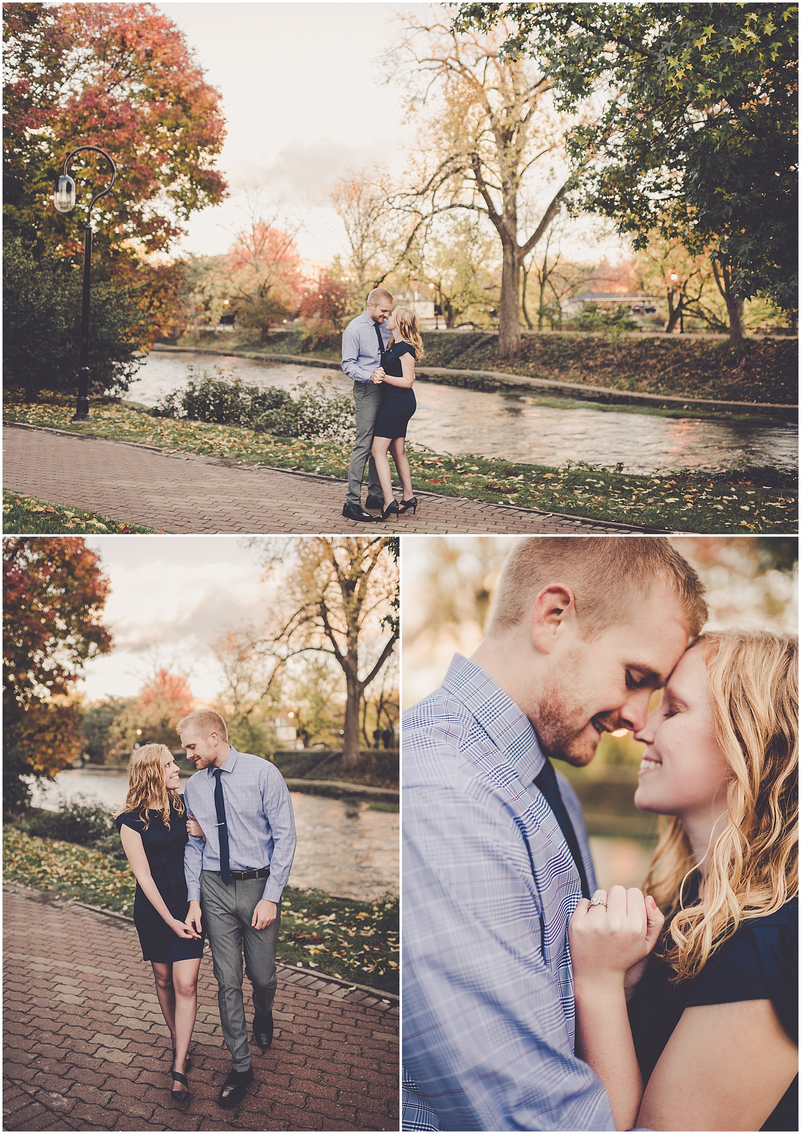 Kayla & Brandon's fall Naperville Riverwalk engagement session in Naperville with Chicagoland wedding photographer Kara Evans Photographer.