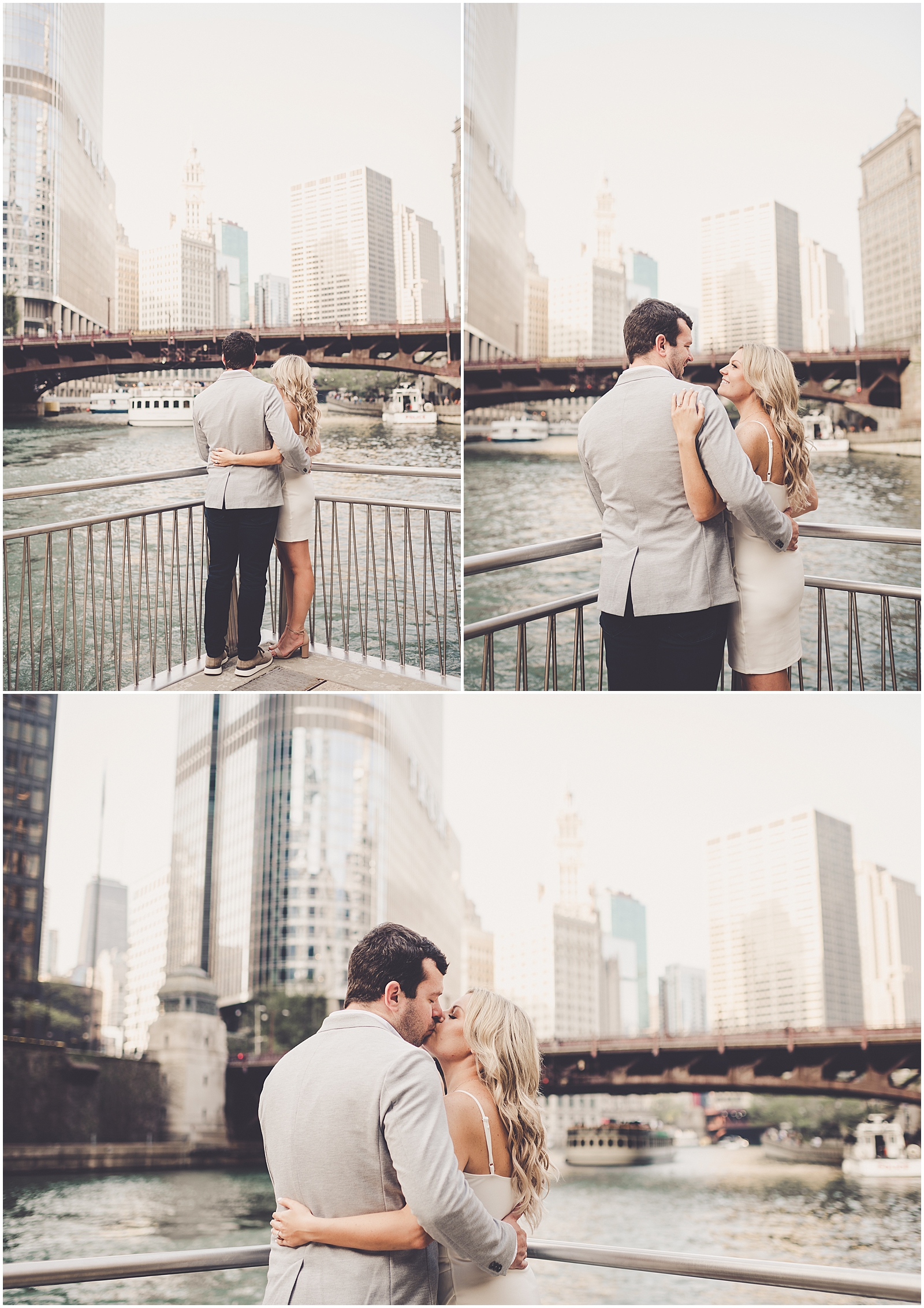 Shelby & Tim's riverwalk and Milton Lee Olive Park engagement photos in Chicago with Chicago wedding photographer Kara Evans Photographer.