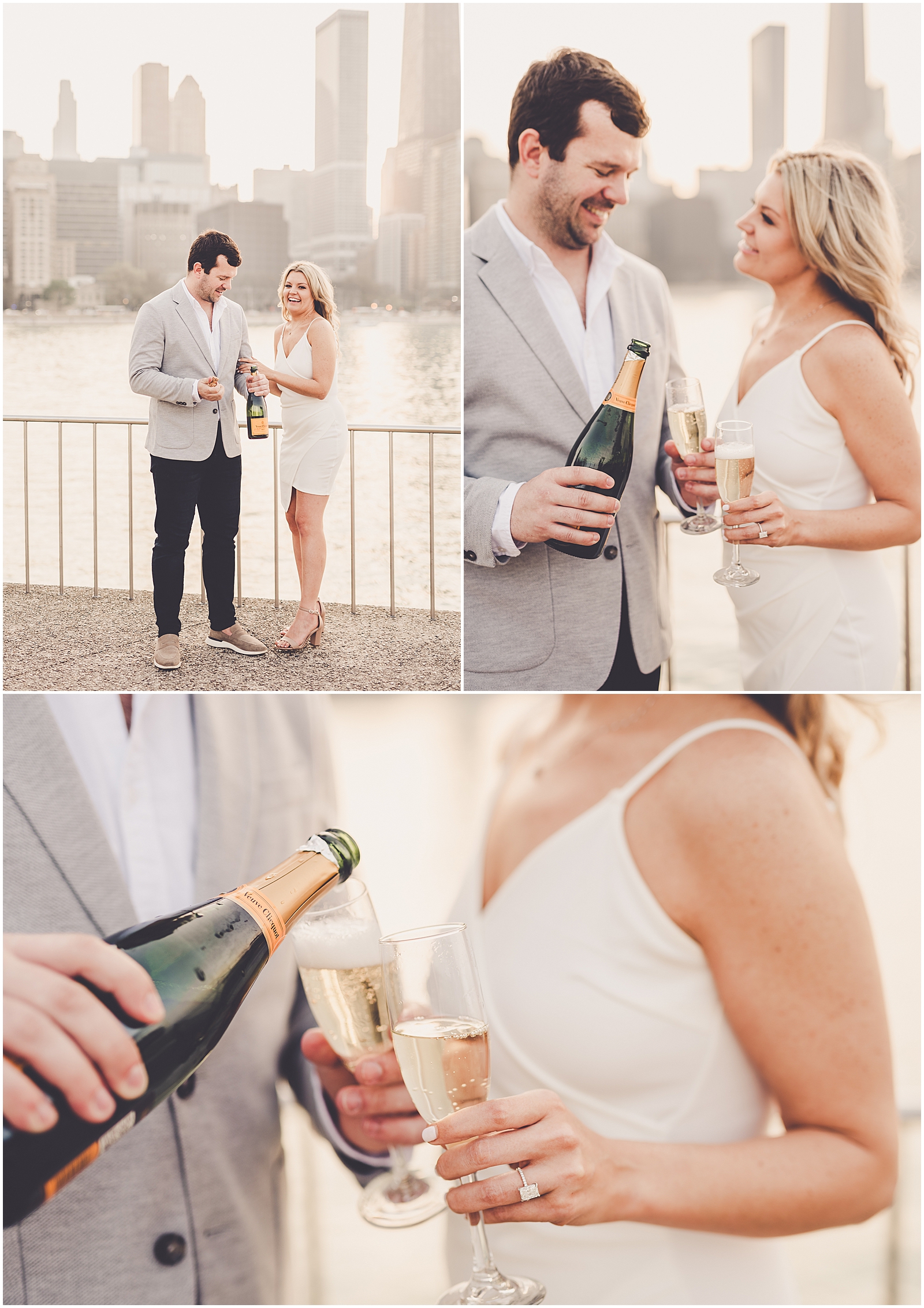 Shelby & Tim's riverwalk and Milton Lee Olive Park engagement photos in Chicago with Chicago wedding photographer Kara Evans Photographer.