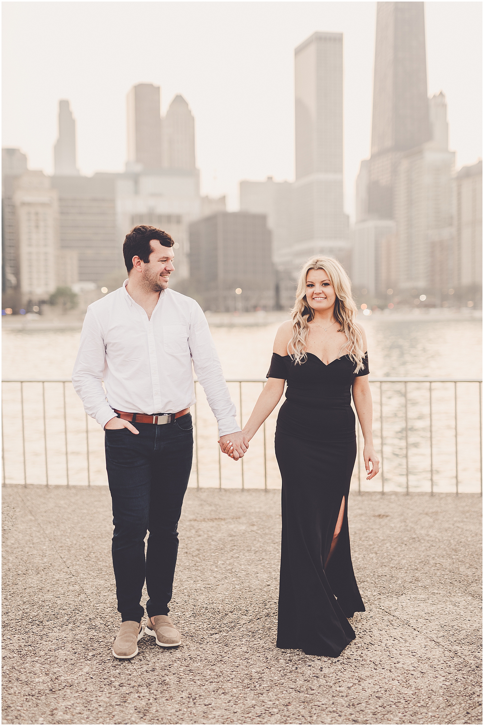 Shelby & Tim's riverwalk and Milton Lee Olive Park engagement photos in Chicago with Chicago wedding photographer Kara Evans Photographer.