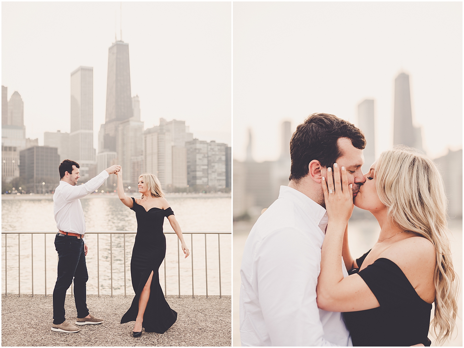 Shelby & Tim's riverwalk and Milton Lee Olive Park engagement photos in Chicago with Chicago wedding photographer Kara Evans Photographer.