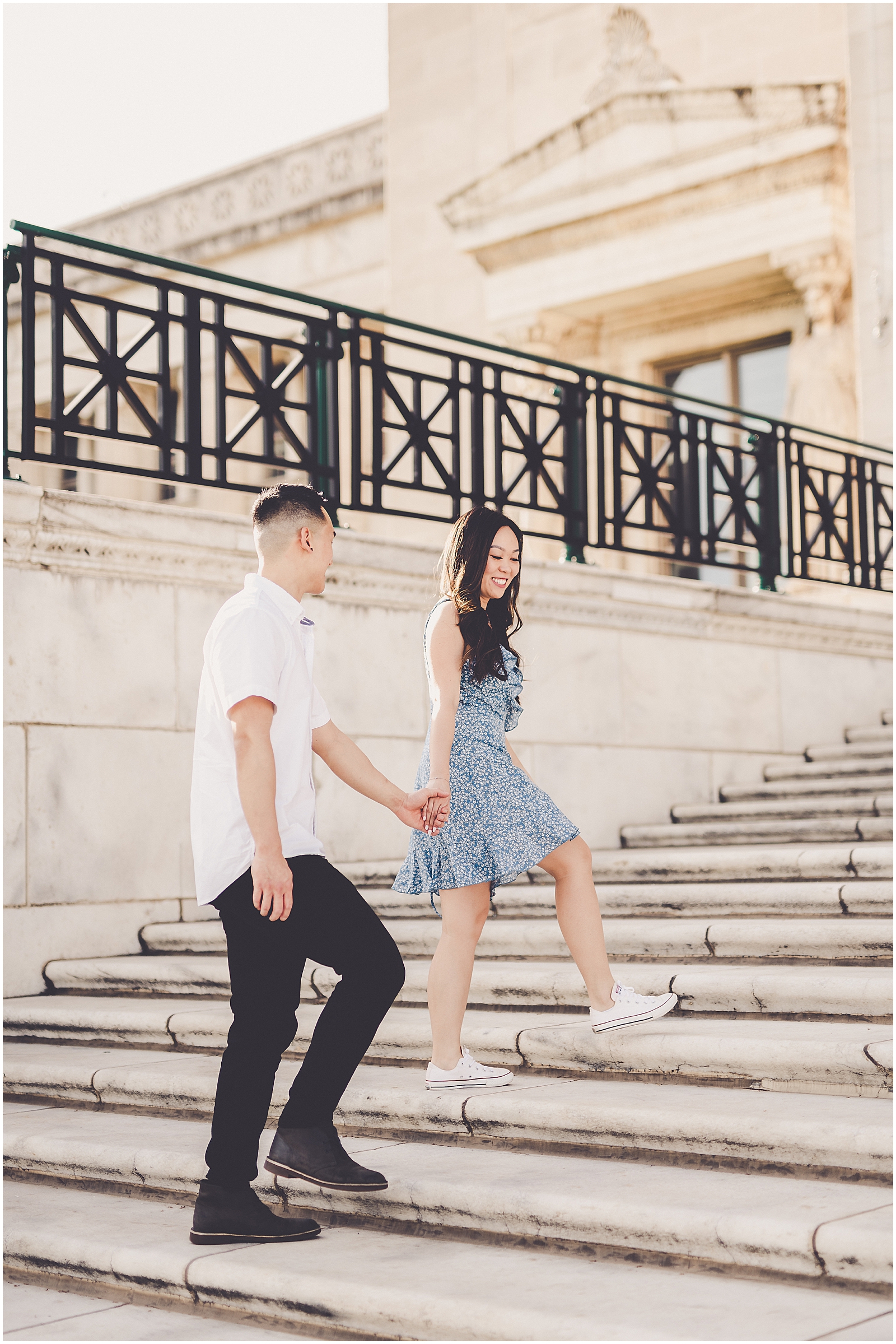 Diana & Osmund's spring Museum Campus engagement photos in Chicago with Chicagoland wedding photographer Kara Evans Photographer.