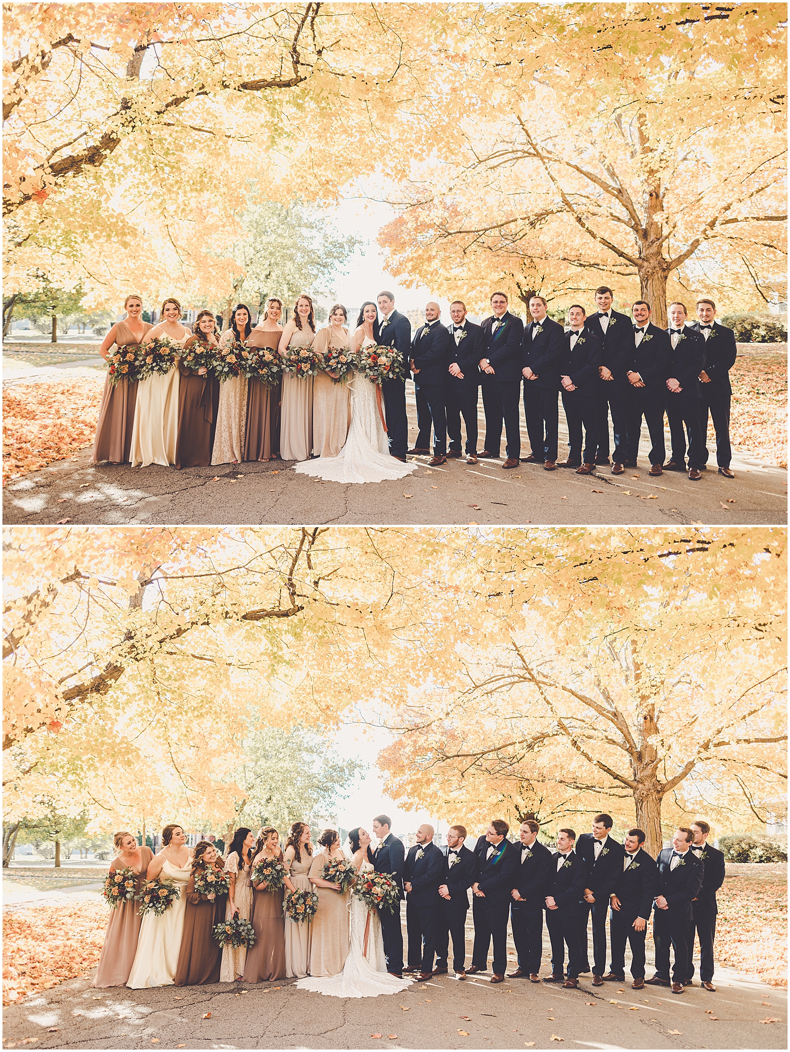 Kylie and Noah's fall wedding at Town & Country Events in Milford, Illinois with Chicagoland wedding photographer Kara Evans Photographer.