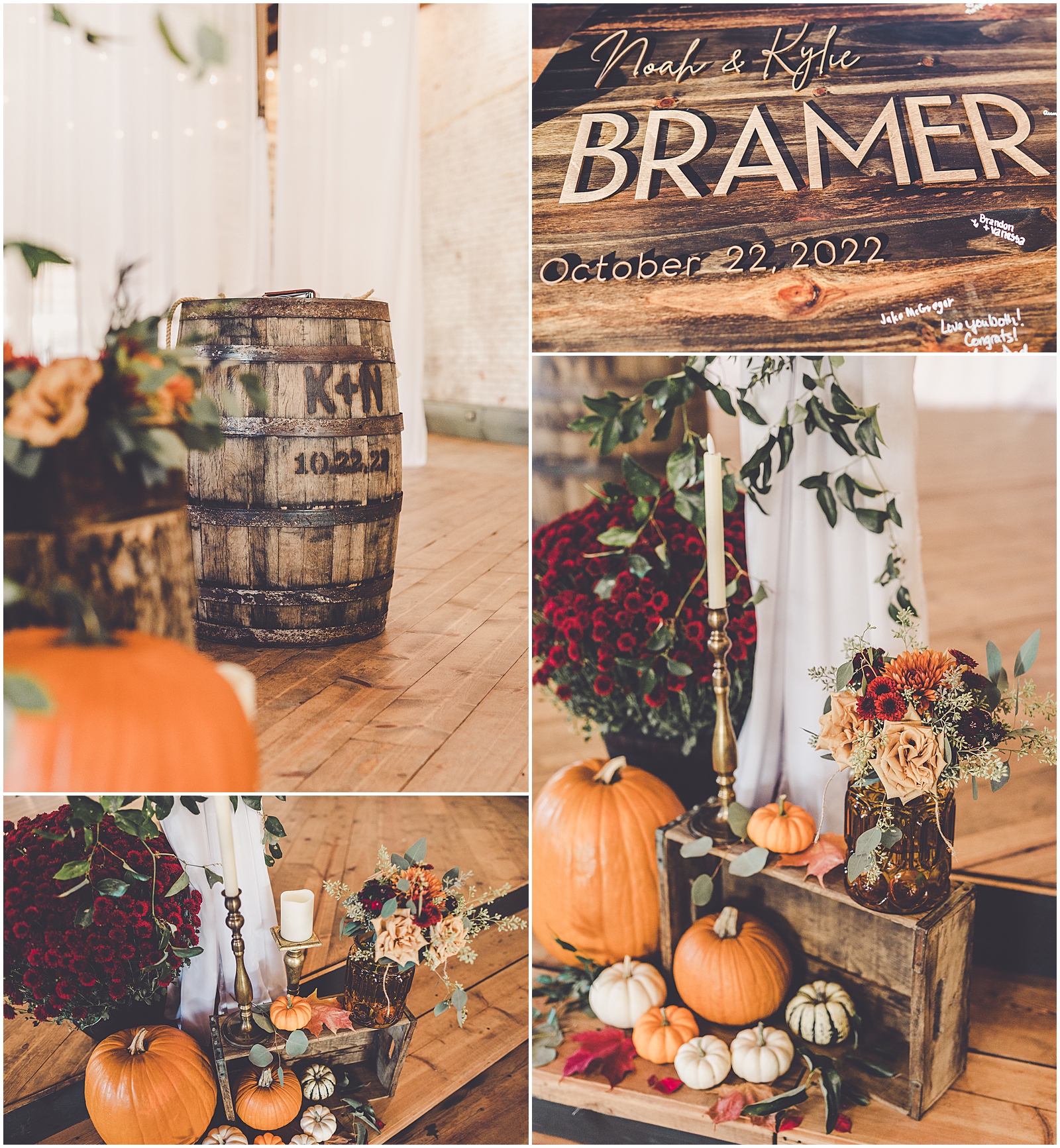 Kylie and Noah's fall wedding at Town & Country Events in Milford, Illinois with Chicagoland wedding photographer Kara Evans Photographer.