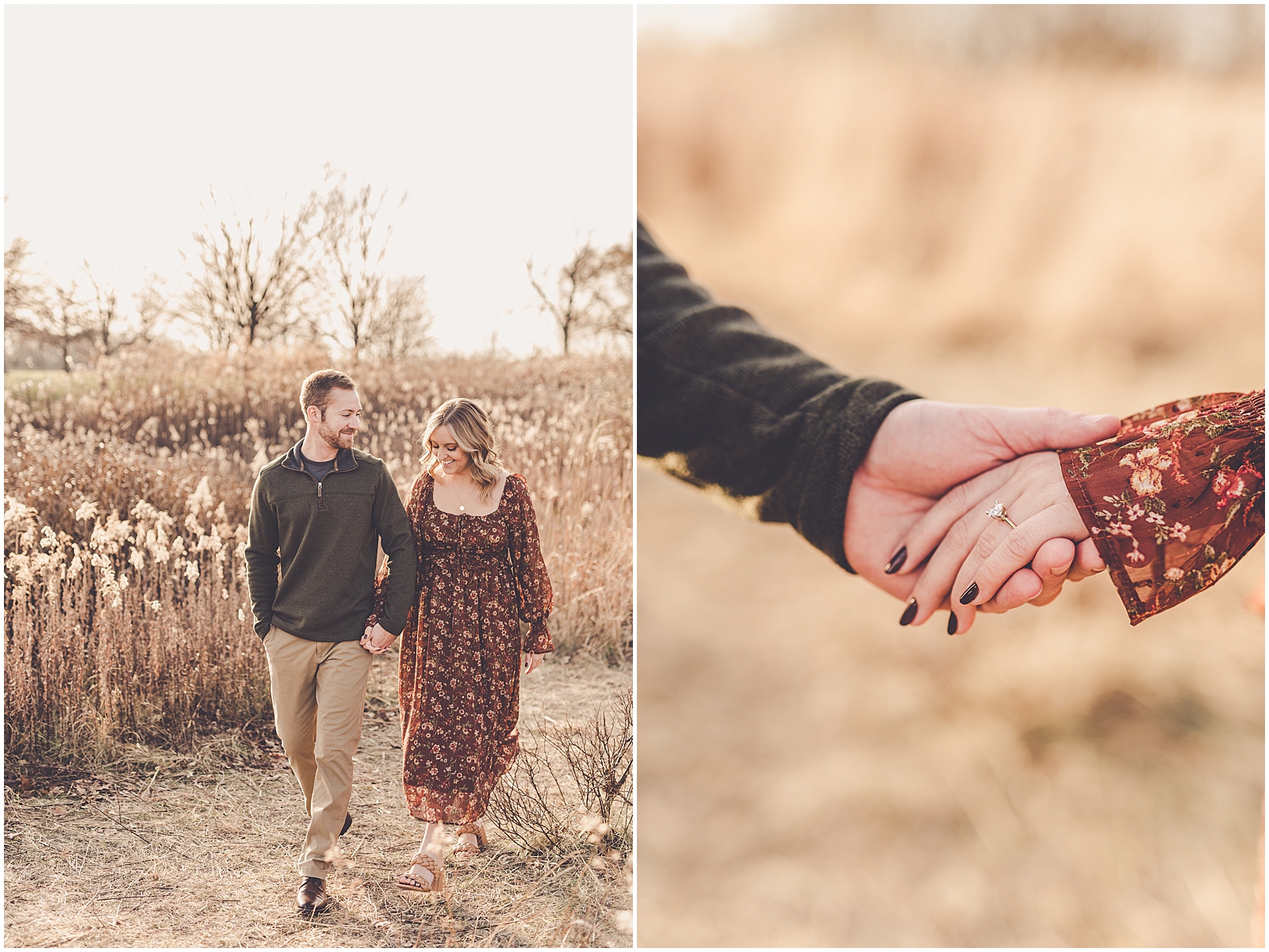 Abby and Max's studio and tree farm engagement photos in Kankakee, Illinois with Chicagoland wedding photographer Kara Evans Photographer.