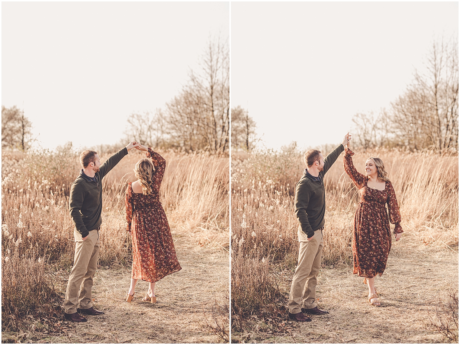 Abby and Max's studio and tree farm engagement photos in Kankakee, Illinois with Chicagoland wedding photographer Kara Evans Photographer.