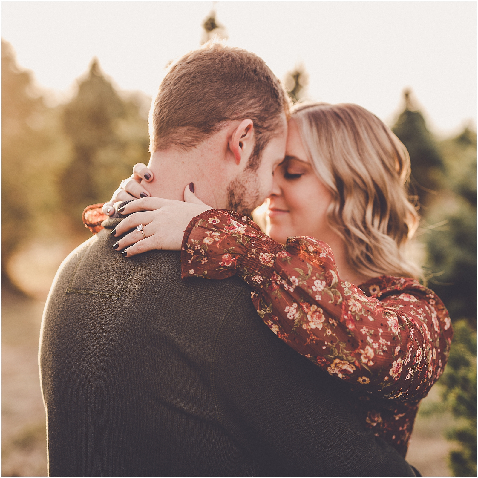 Abby and Max's studio and tree farm engagement photos in Kankakee, Illinois with Chicagoland wedding photographer Kara Evans Photographer.