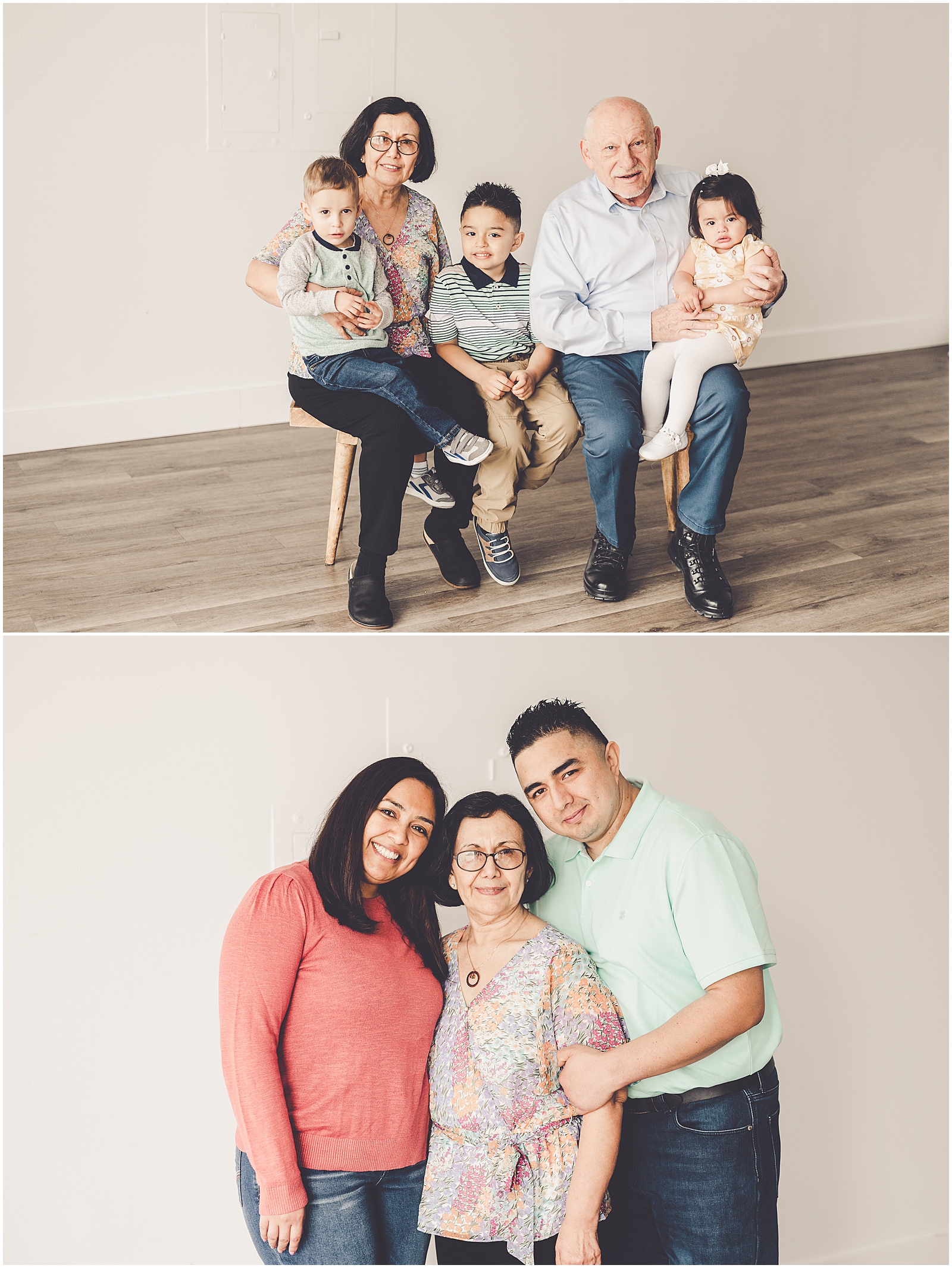 Extended family photos with the Santiago-Nagele family at Kara Evans Photographer - Natural Light Studio Photographer in Kankakee, Illinois.