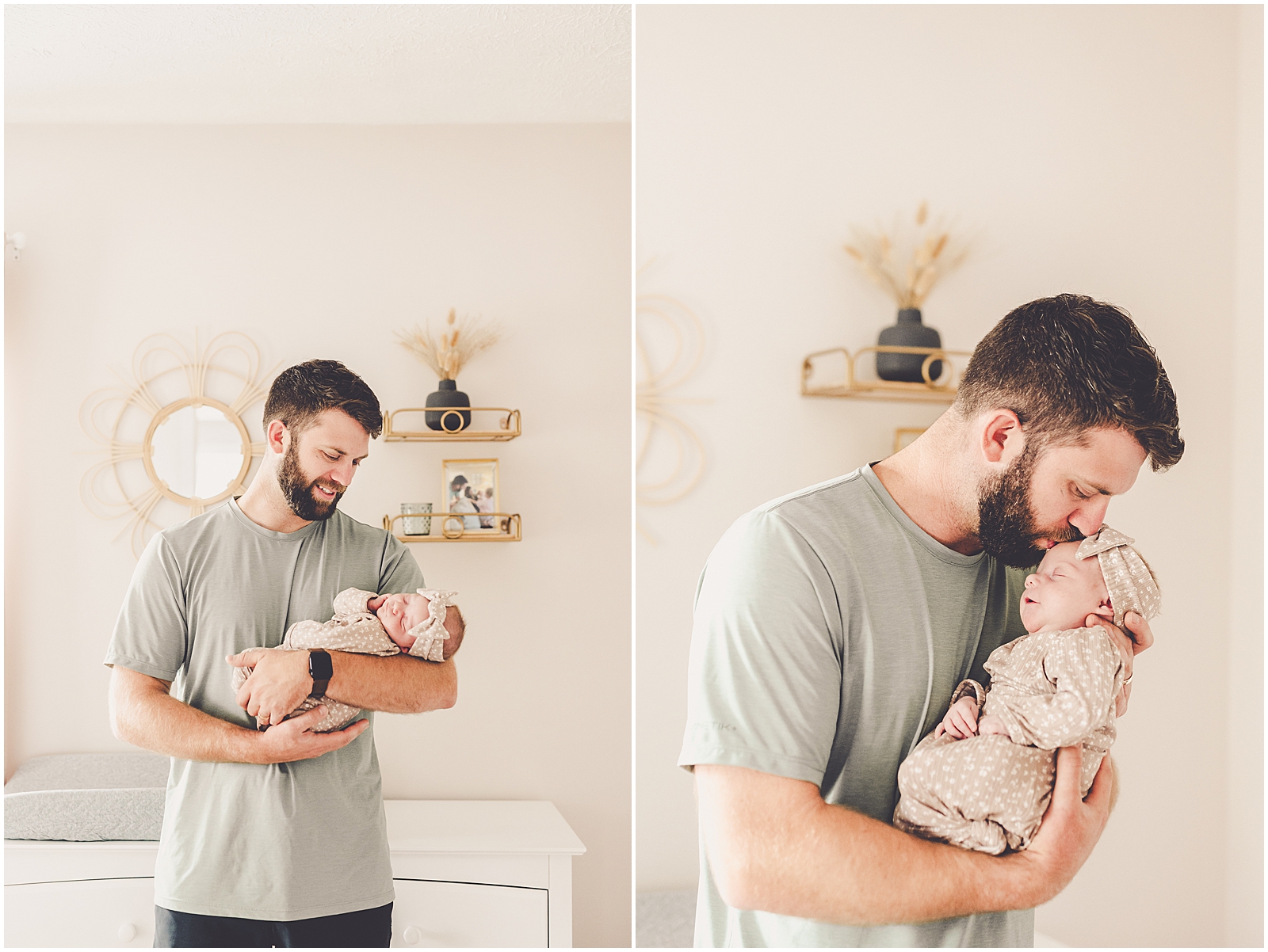 In-home lifestyle newborn session for the Miller family with Bourbonnais and Kankakee County family photographer Kara Evans Photographer.