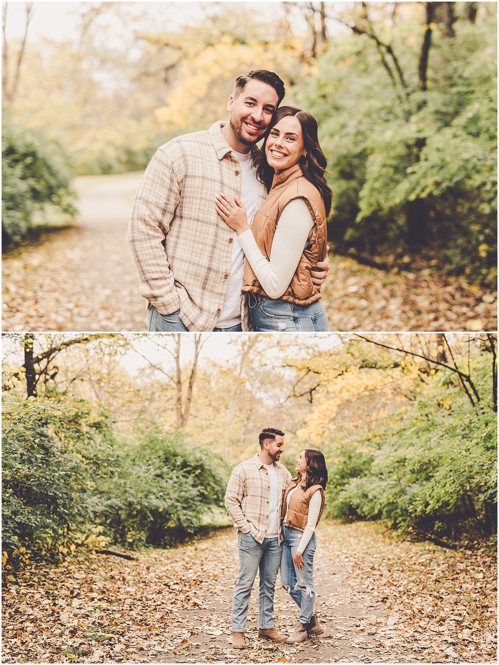 Gillian and Bobby's Kankakee River State Park engagement photos in Bourbonnais with Chicagoland wedding photographer Kara Evans Photographer.