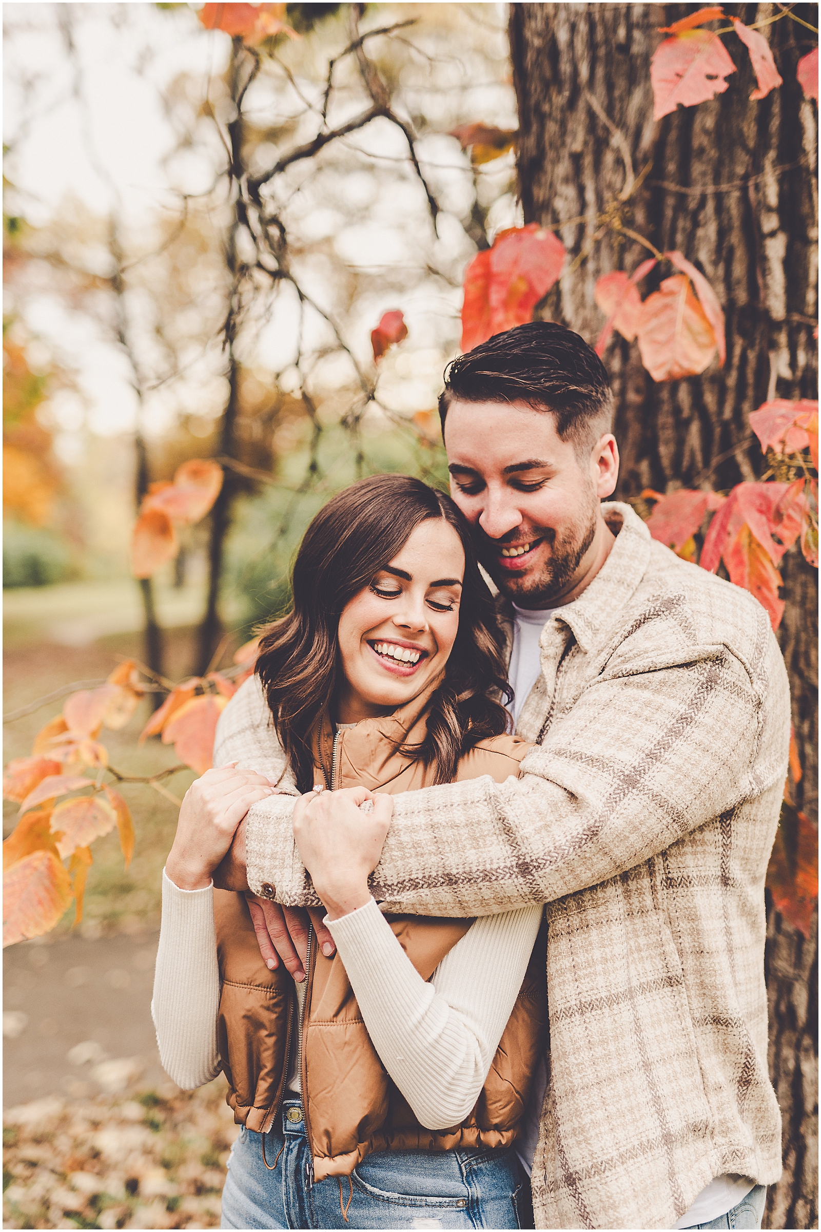 Gillian and Bobby's Kankakee River State Park engagement photos in Bourbonnais with Chicagoland wedding photographer Kara Evans Photographer.