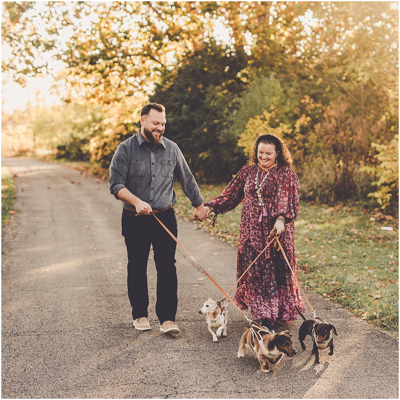 Paige and Tommy's fall downtown Aurora anniversary session with Chicagoland wedding photographer Kara Evans Photographer.