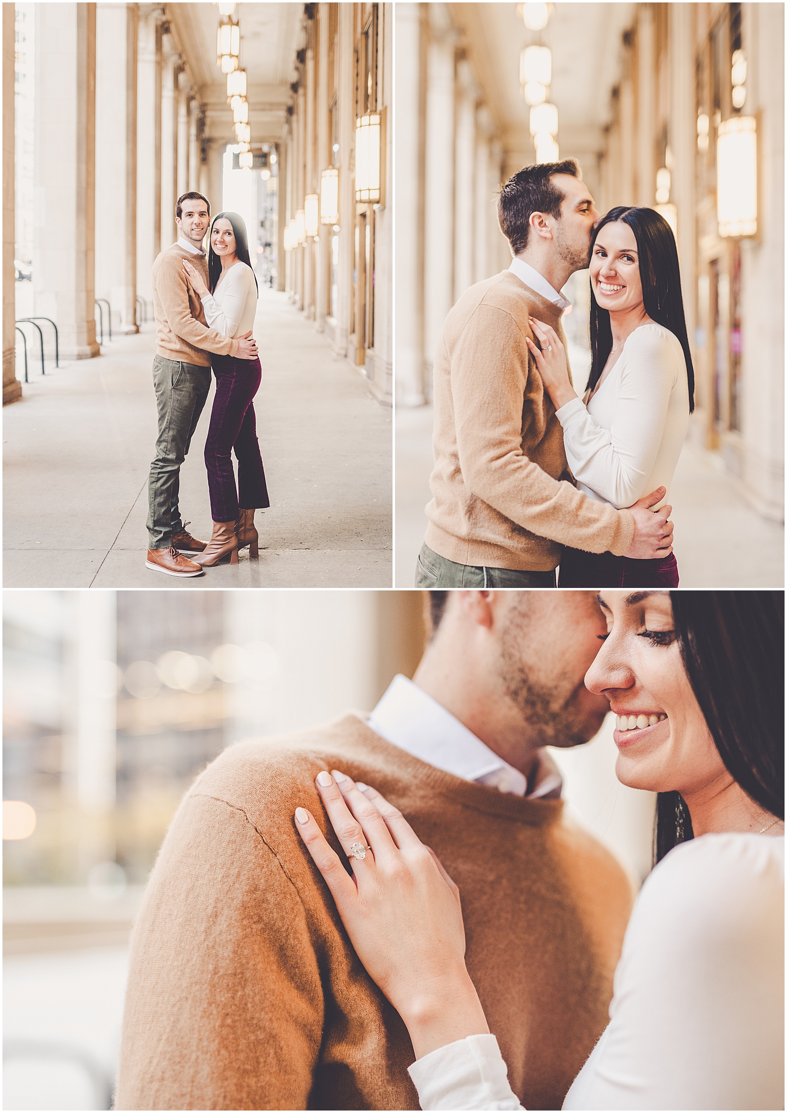 Delaney and Corey's Lyric Opera engagement photos in Chicago with Chicagoland wedding photographer Kara Evans Photographer.