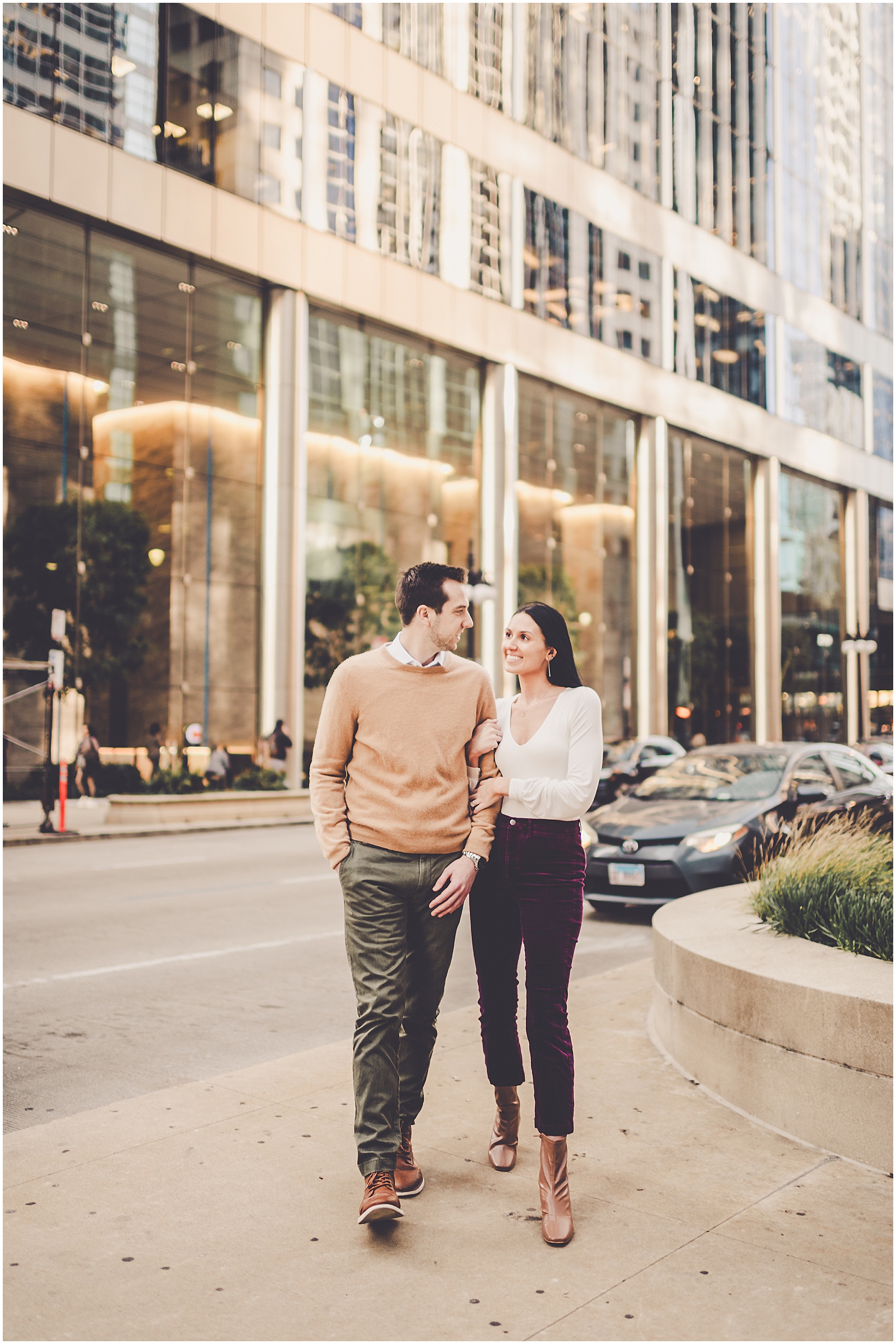 Delaney and Corey's Lyric Opera engagement photos in Chicago with Chicagoland wedding photographer Kara Evans Photographer.