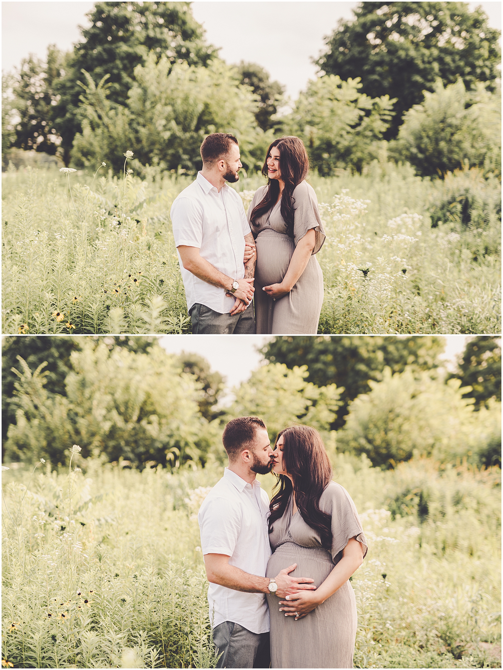 Summer sunset maternity photos in Bourbonnais at Perry Farm with Kankakee family photographer Kara Evans Photographer.