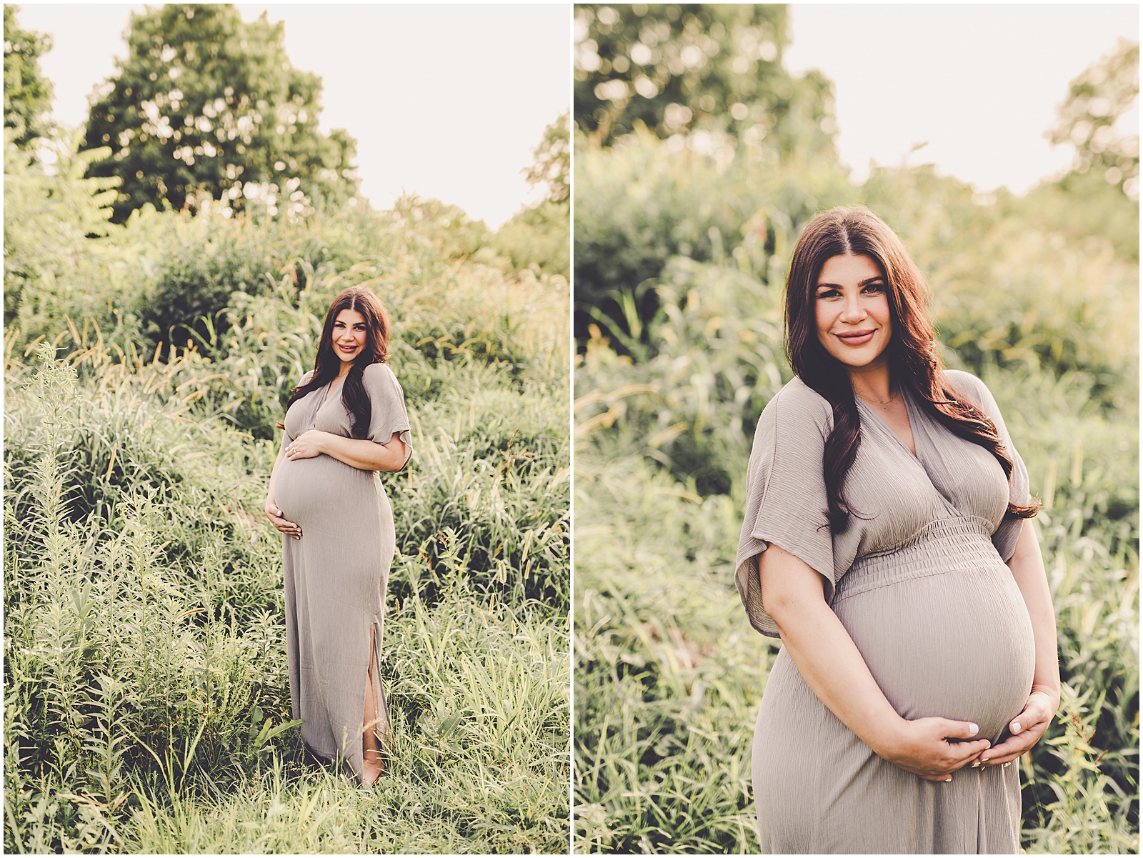 Summer sunset maternity photos in Bourbonnais at Perry Farm with Kankakee family photographer Kara Evans Photographer.