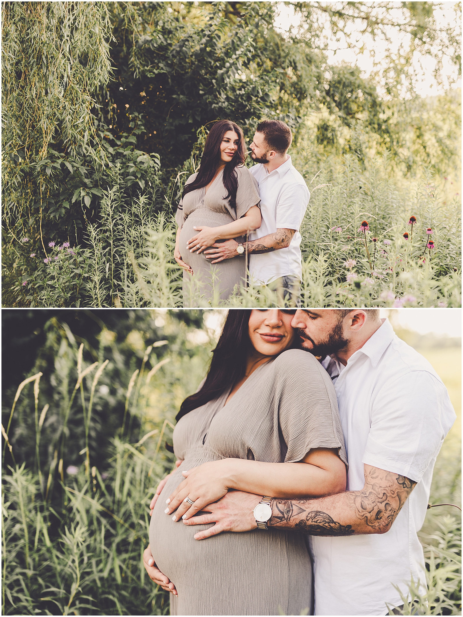 Summer sunset maternity photos in Bourbonnais at Perry Farm with Kankakee family photographer Kara Evans Photographer.