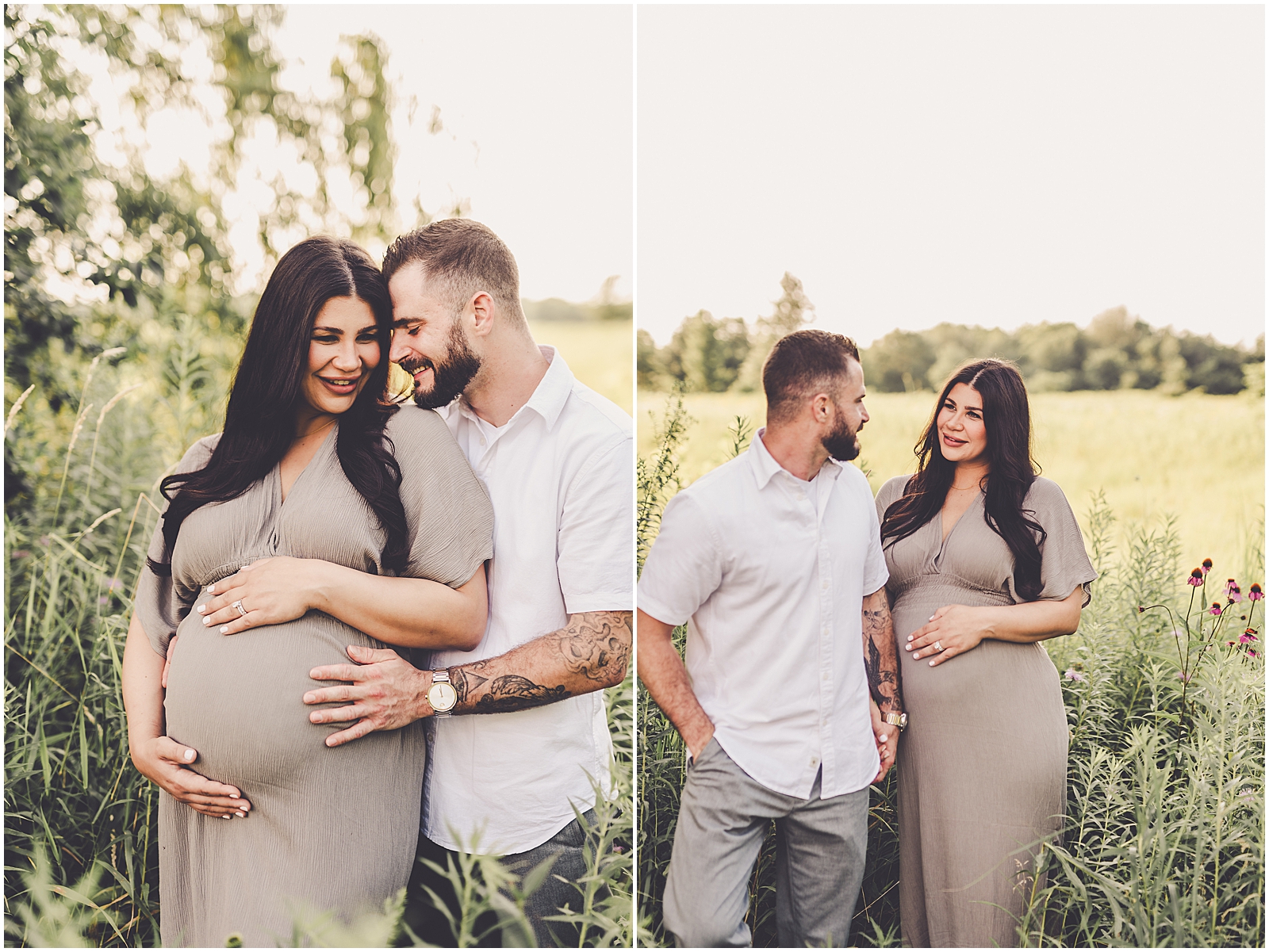 Summer sunset maternity photos in Bourbonnais at Perry Farm with Kankakee family photographer Kara Evans Photographer.