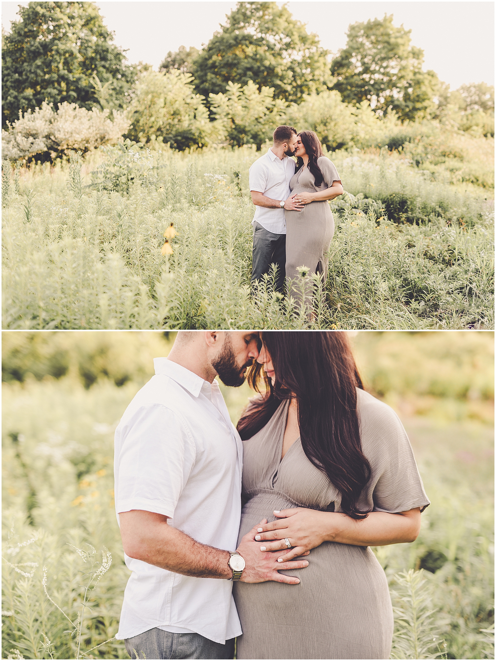 Summer sunset maternity photos in Bourbonnais at Perry Farm with Kankakee family photographer Kara Evans Photographer.