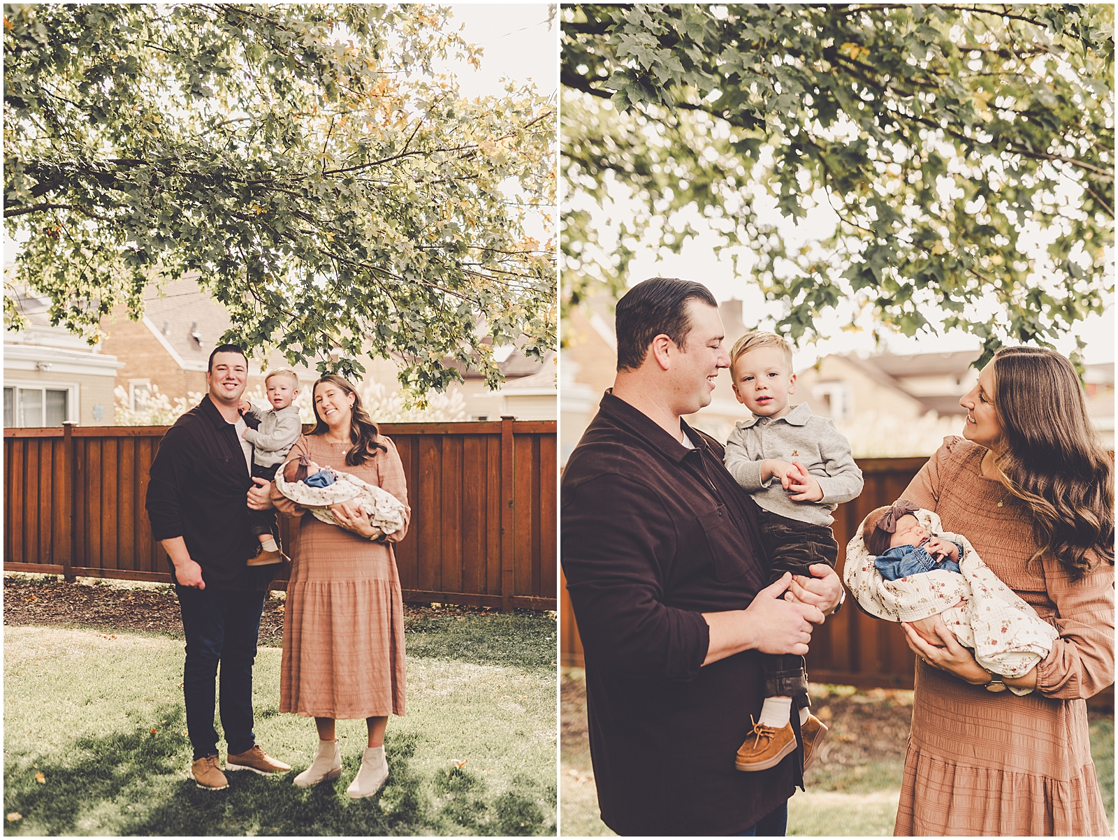 Fall backyard lifestyle newborn photographer with Iroquois & Kankakee County family photographer Kara Evans Photographer.