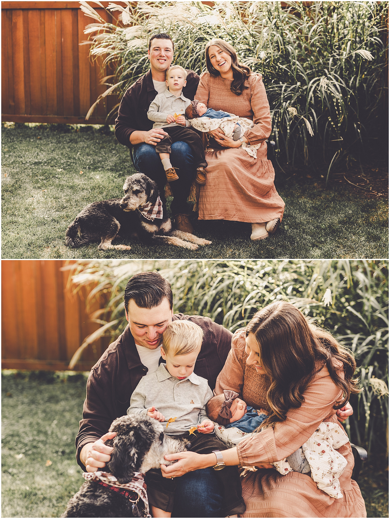 Fall backyard lifestyle newborn photographer with Iroquois & Kankakee County family photographer Kara Evans Photographer.