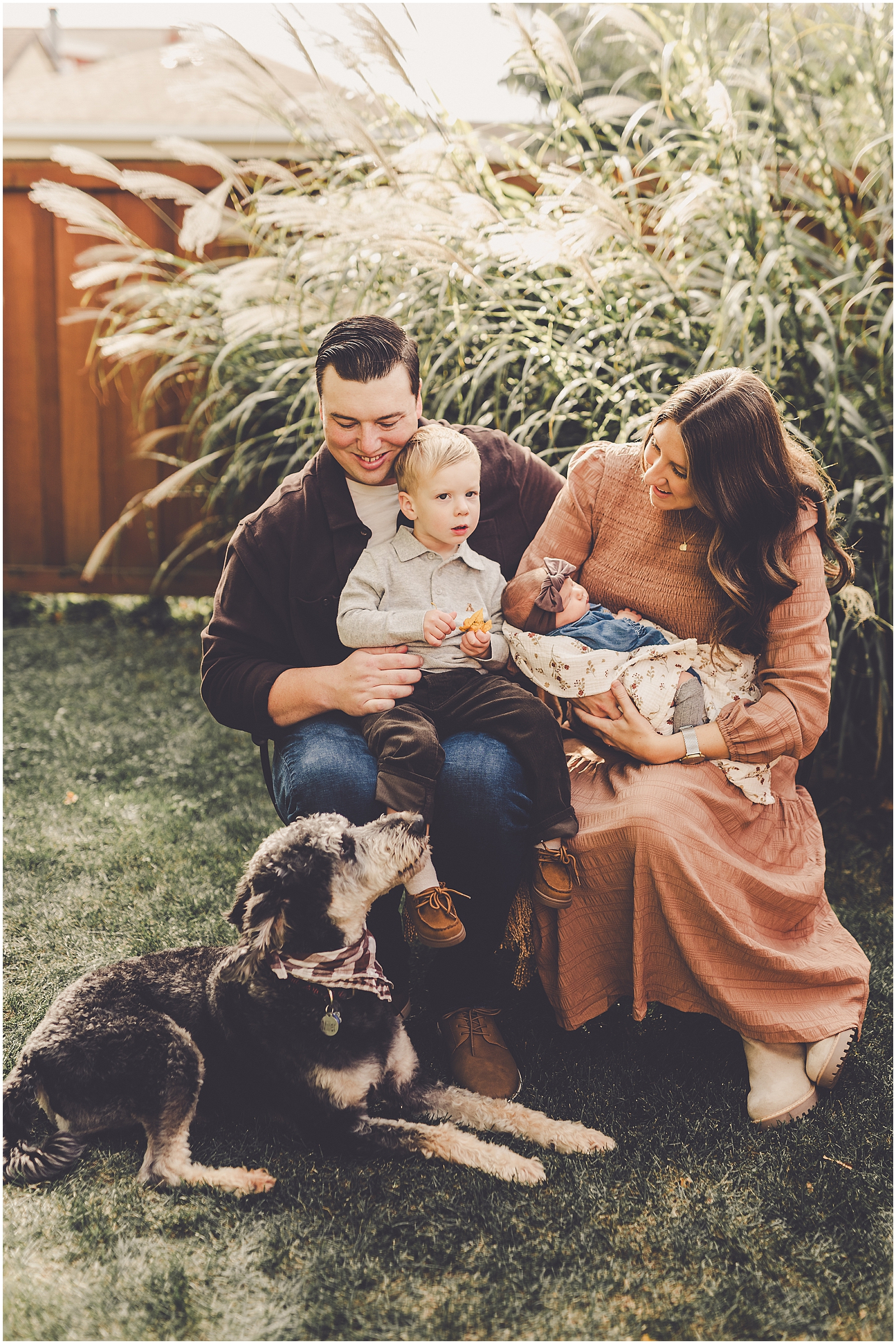 Fall backyard lifestyle newborn photographer with Iroquois & Kankakee County family photographer Kara Evans Photographer.