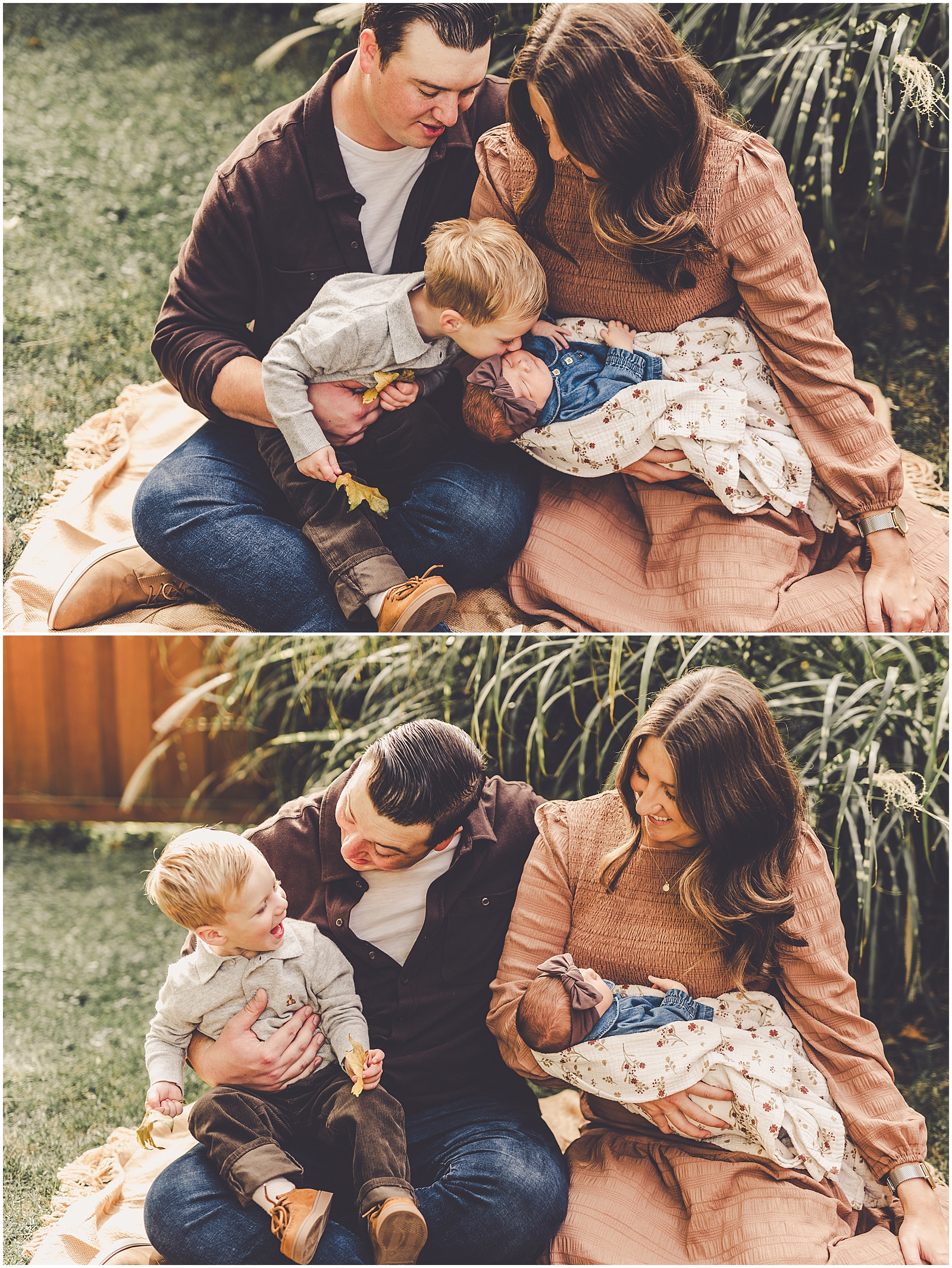 Fall backyard lifestyle newborn photographer with Iroquois & Kankakee County family photographer Kara Evans Photographer.