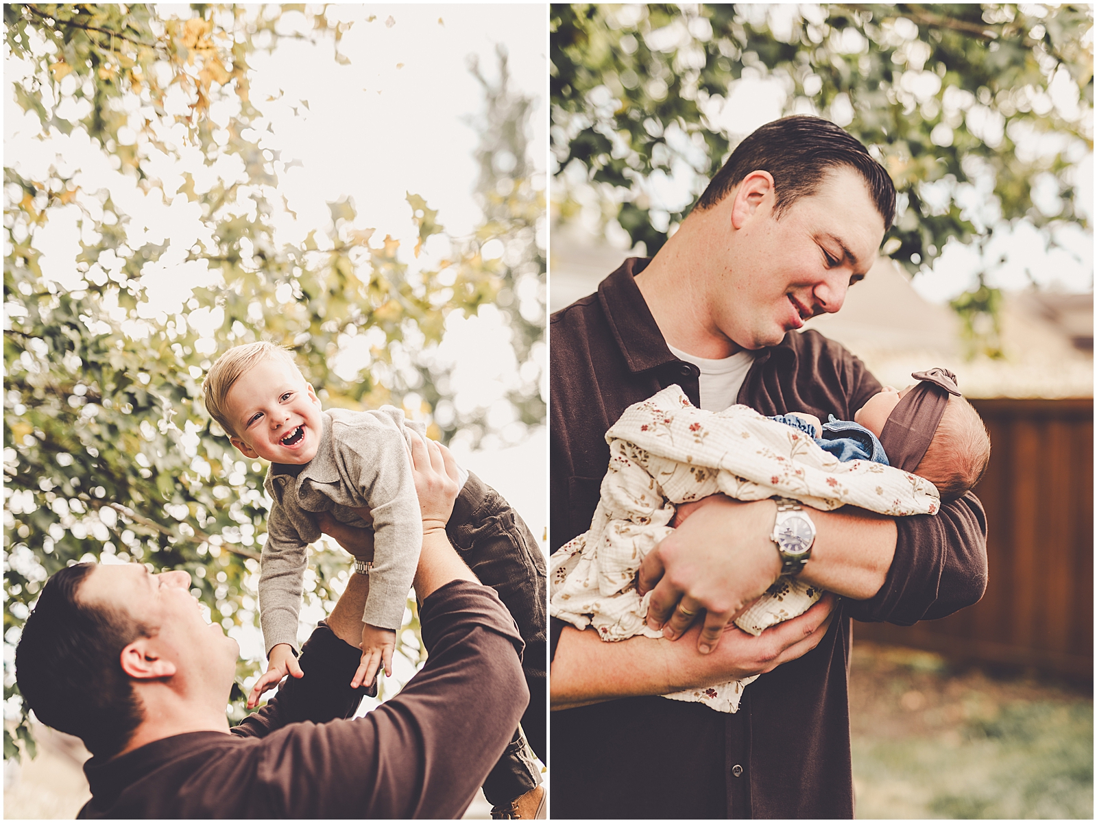 Fall backyard lifestyle newborn photographer with Iroquois & Kankakee County family photographer Kara Evans Photographer.