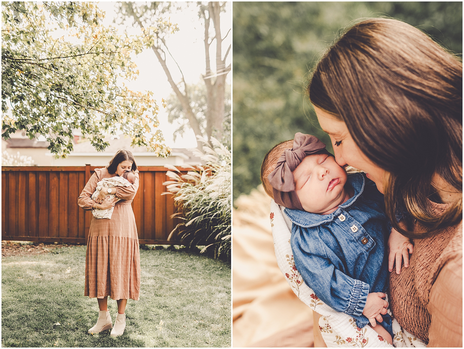 Fall backyard lifestyle newborn photographer with Iroquois & Kankakee County family photographer Kara Evans Photographer.