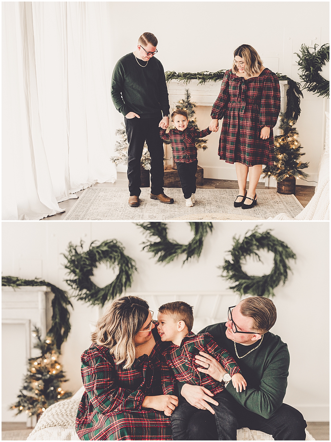 Christmas family photos at Studio 388 in Kankakee, Illinois with Kankakee family photographer Kara Evans Photographer.