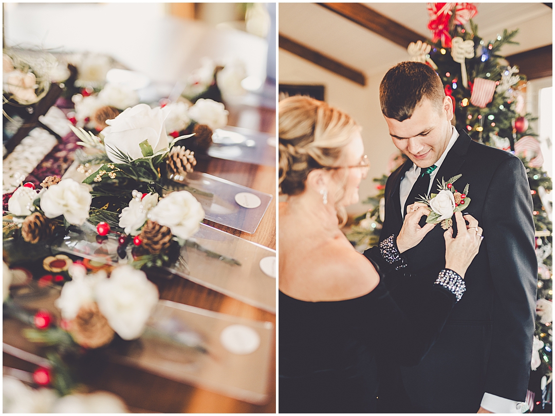 Alaina and Konnor's winter I Hotel wedding day in Champaign, Illinois with Chicagoland wedding photographer Kara Evans Photographer.