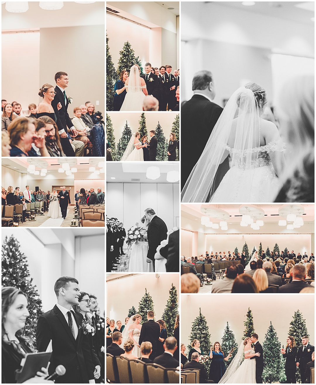 Alaina and Konnor's winter I Hotel wedding day in Champaign, Illinois with Chicagoland wedding photographer Kara Evans Photographer.