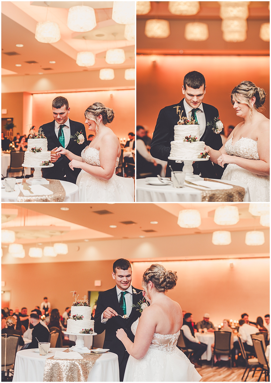 Alaina and Konnor's winter I Hotel wedding day in Champaign, Illinois with Chicagoland wedding photographer Kara Evans Photographer.