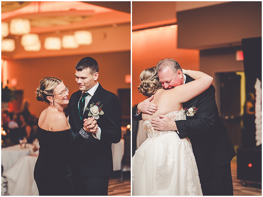 Alaina and Konnor's winter I Hotel wedding day in Champaign, Illinois with Chicagoland wedding photographer Kara Evans Photographer.