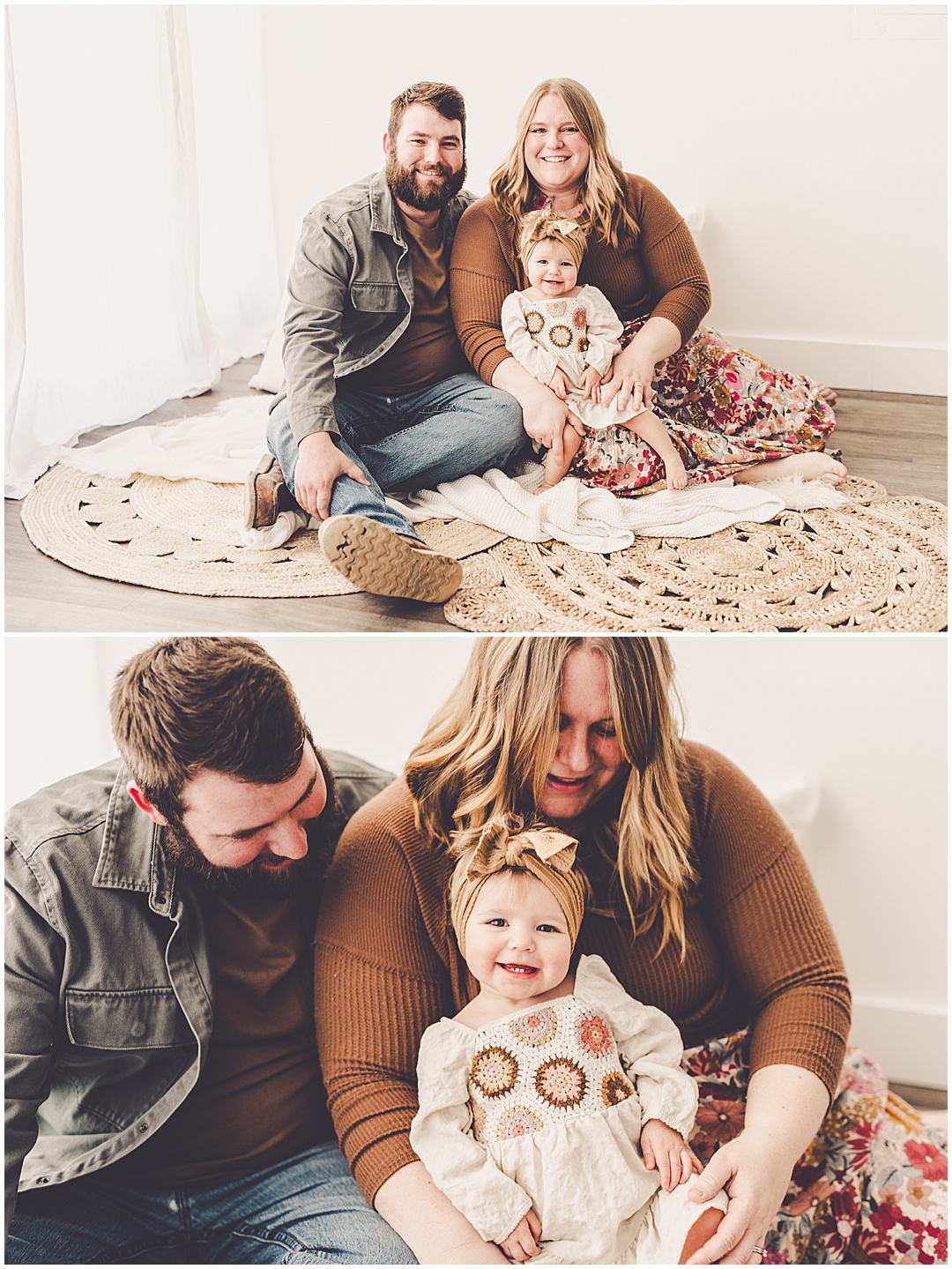 Studio one year milestone photos in downtown Kankakee with Kankakee family photographer Kara Evans Photographer.
