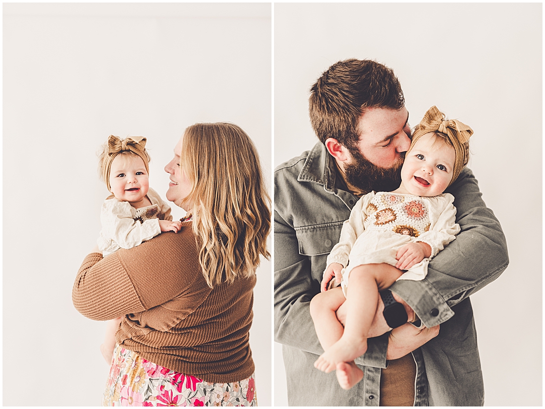 Studio one year milestone photos in downtown Kankakee with Kankakee family photographer Kara Evans Photographer.