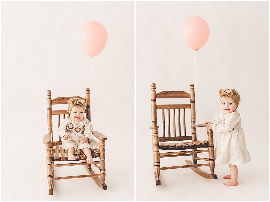 Studio one year milestone photos in downtown Kankakee with Kankakee family photographer Kara Evans Photographer.