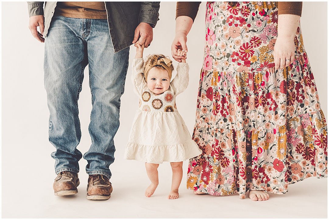Studio one year milestone photos in downtown Kankakee with Kankakee family photographer Kara Evans Photographer.