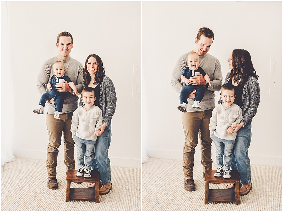 Kankakee studio family and six-month milestone photos with Kankakee family photographer Kara Evans Photographer.