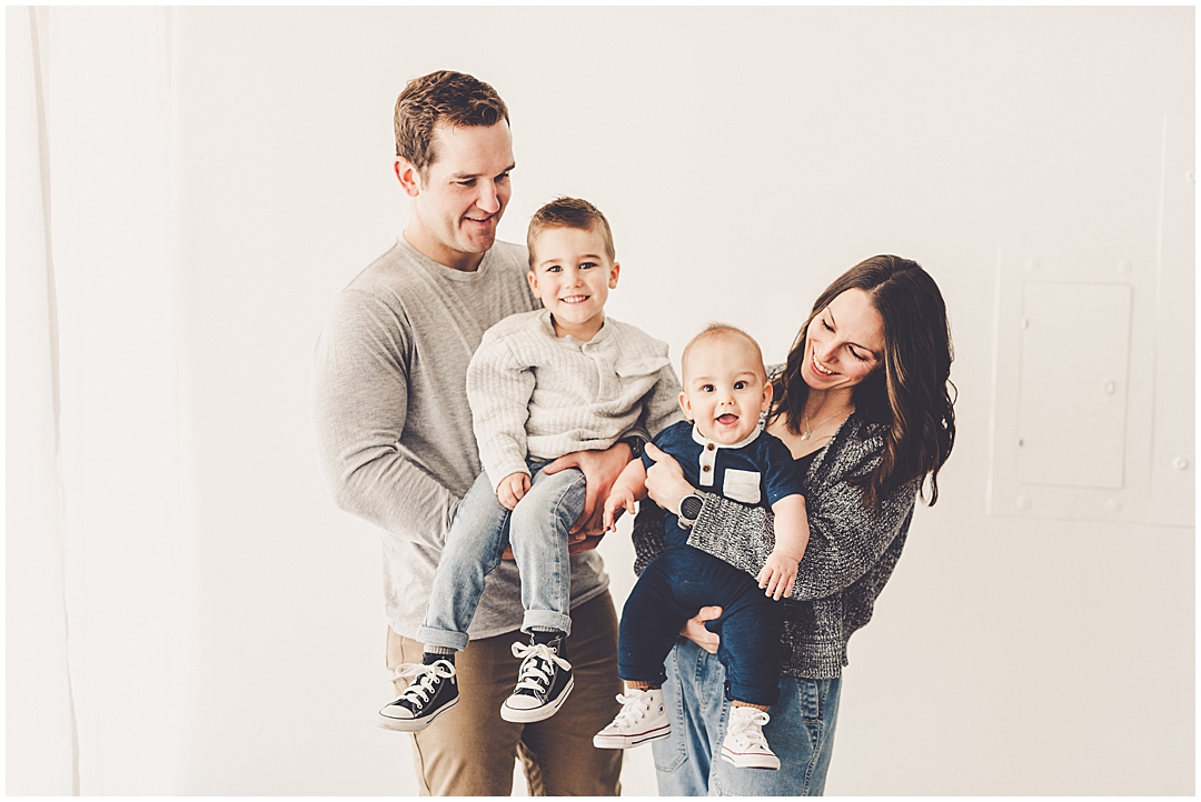 Kankakee studio family and six-month milestone photos with Kankakee family photographer Kara Evans Photographer.
