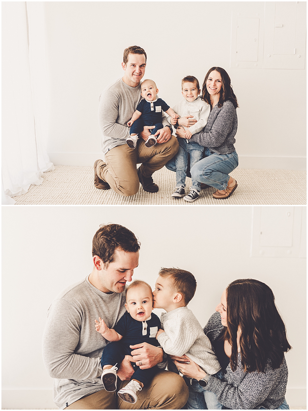 Kankakee studio family and six-month milestone photos with Kankakee family photographer Kara Evans Photographer.