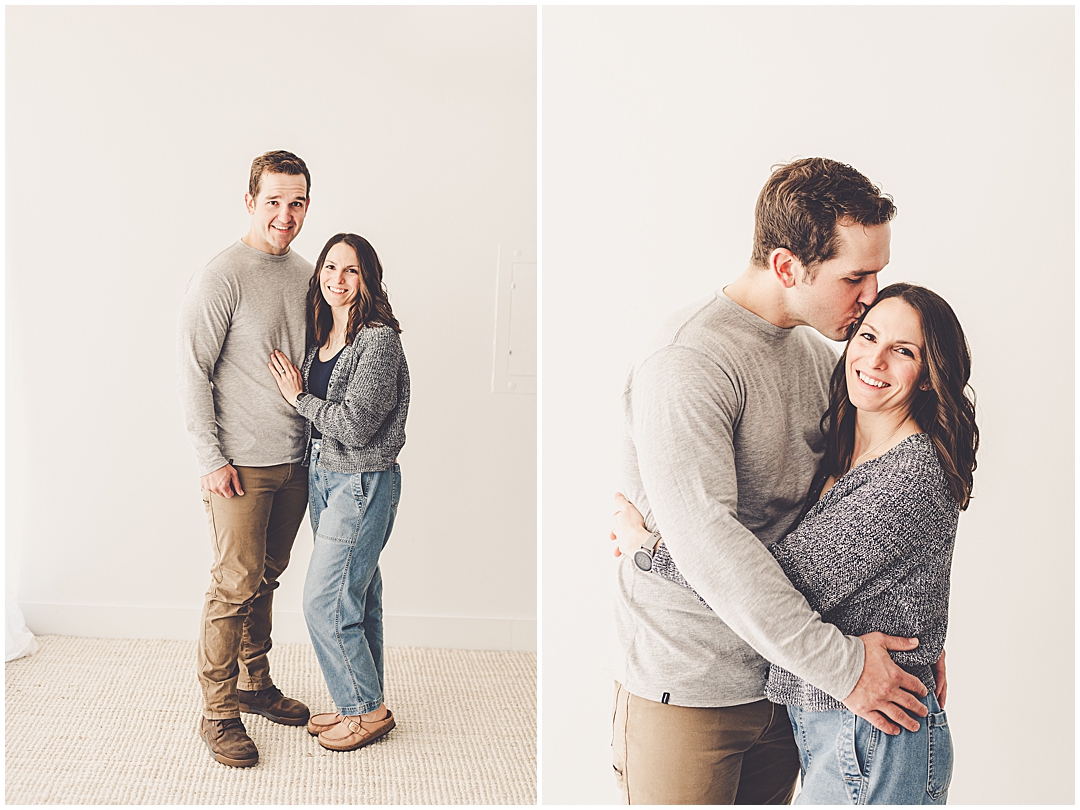 Kankakee studio family and six-month milestone photos with Kankakee family photographer Kara Evans Photographer.