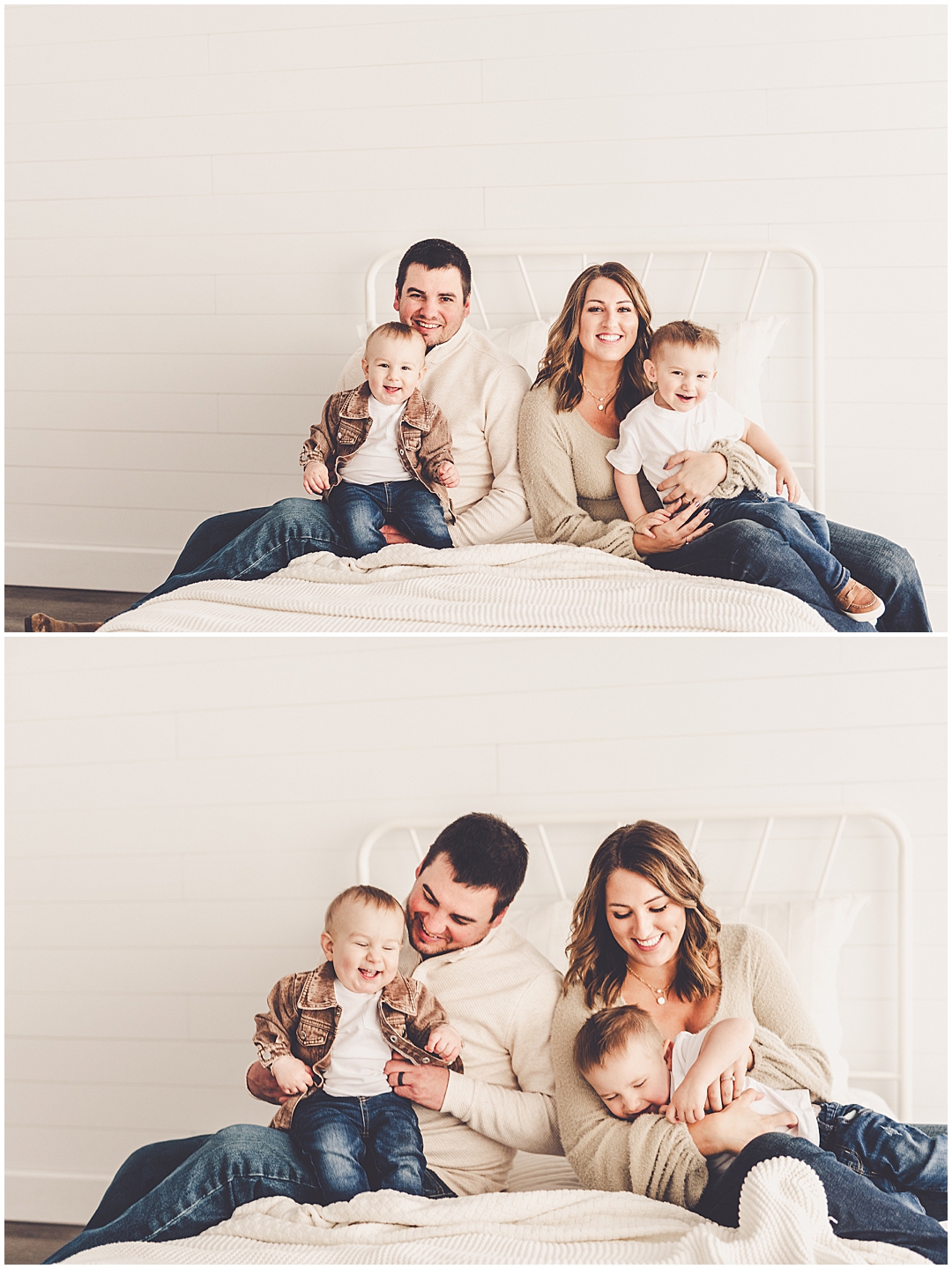 Studio one-year milestone photographer in Downtown Kankakee with Kankakee family photographer Kara Evans Photographer.