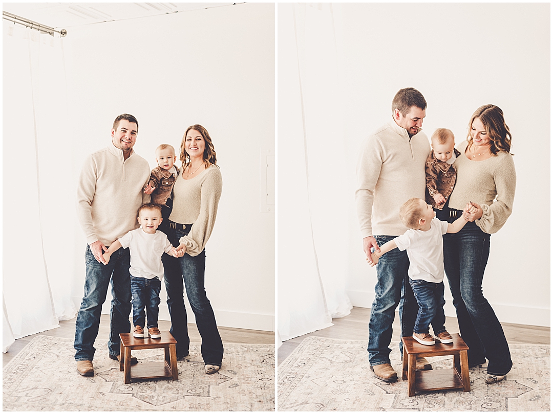 Studio one-year milestone photographer in Downtown Kankakee with Kankakee family photographer Kara Evans Photographer.