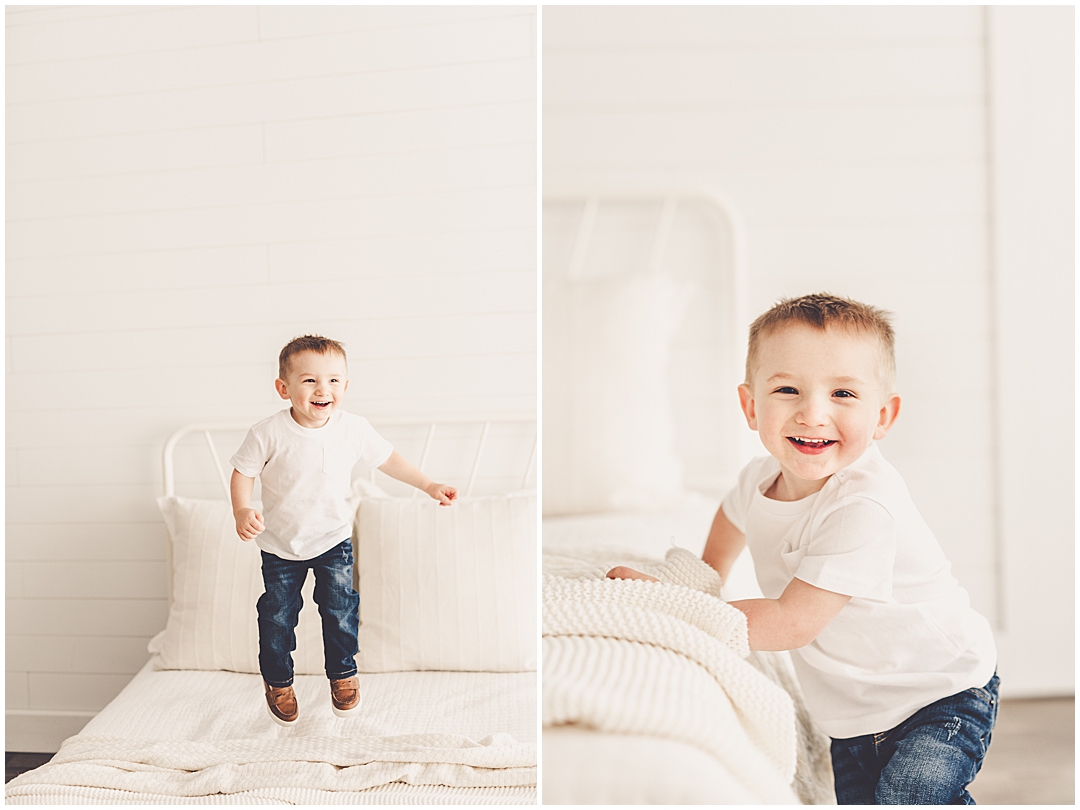 Studio one-year milestone photographer in Downtown Kankakee with Kankakee family photographer Kara Evans Photographer.