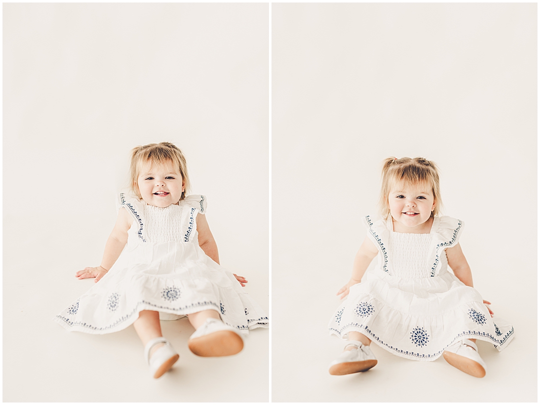 Studio two-year milestone photos at Studio 388 with Kankakee, Illinois family photographer Kara Evans Photographer.