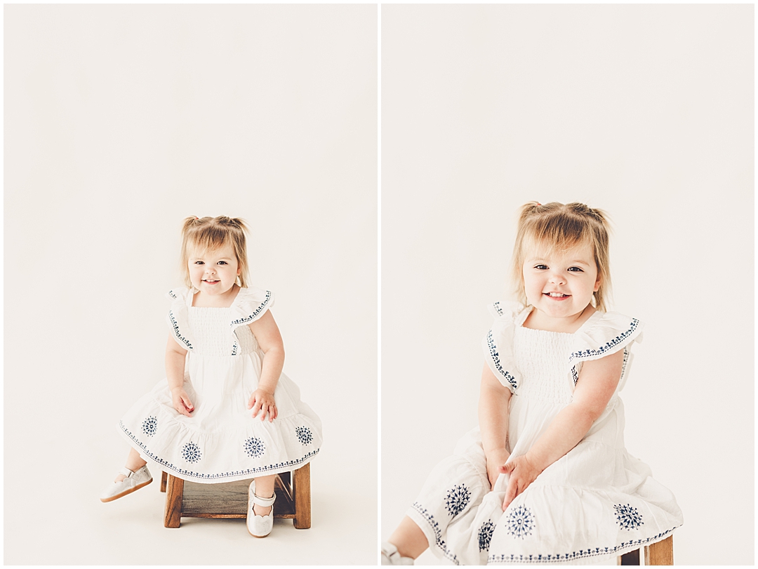 Studio two-year milestone photos at Studio 388 with Kankakee, Illinois family photographer Kara Evans Photographer.