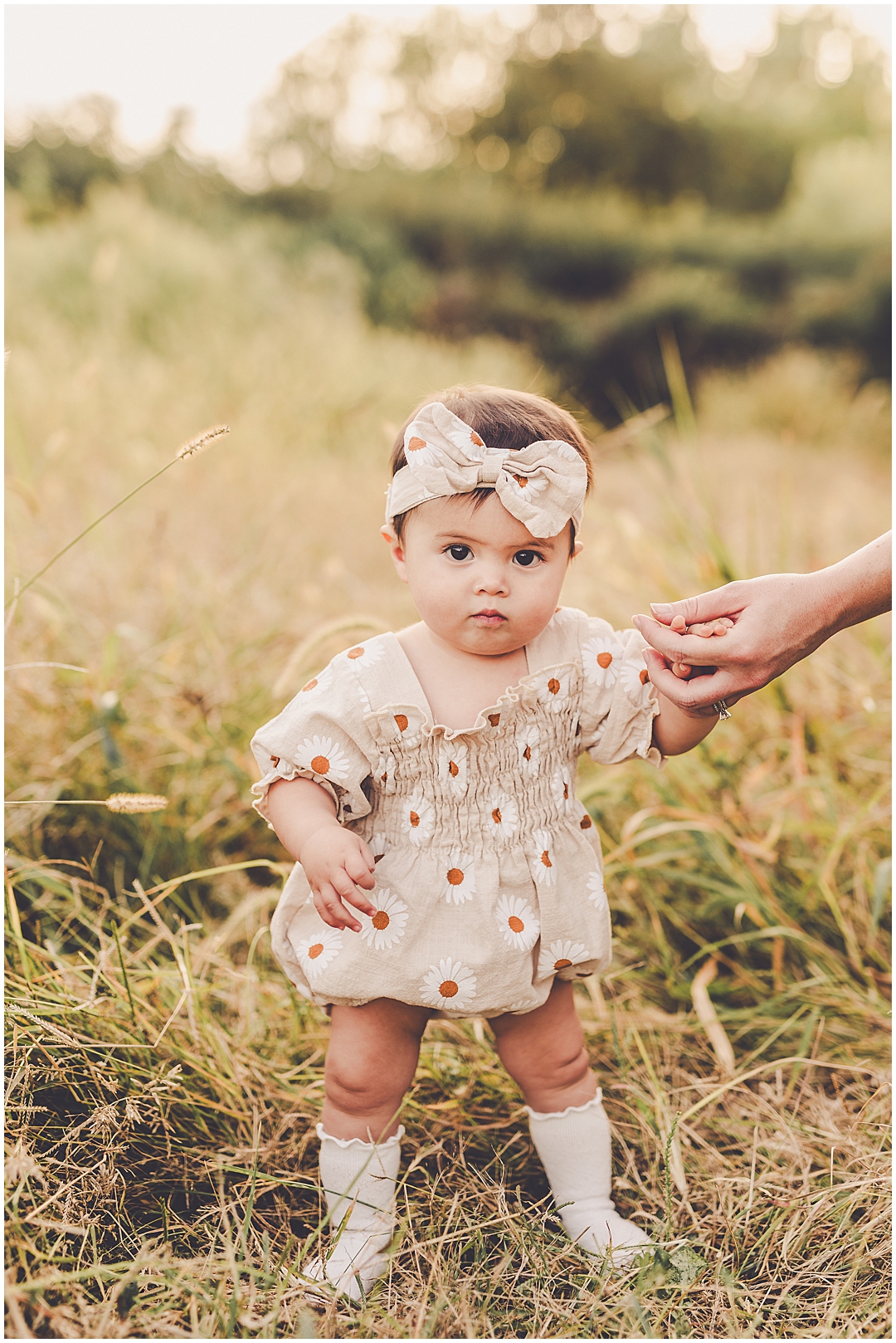 Late summer nine-month baby milestone photos at Perry Farm with Iroquois and Kankakee County family photographer Kara Evans photographer.